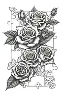 family, roses, 5 puzzle piece tattoo design idea