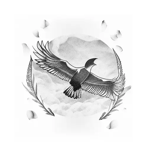 crow flying and loosing feathers tattoo design idea