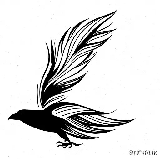 crow flying and loosing feathers tattoo design idea