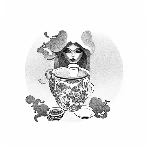 russian doll drinking coffee and smoking tattoo design idea