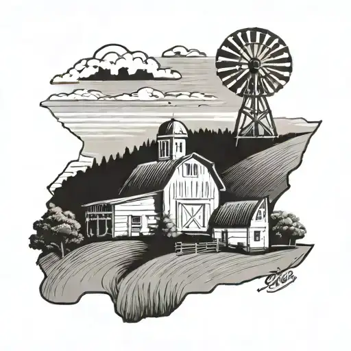 iowa scenery with farm and  tattoo design idea