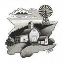 iowa scenery with farm and  tattoo design idea