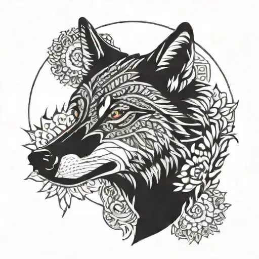 A wolf head surrounded by mandala-like patterns. This could create a harmonious connection between the strength of the w tattoo design idea