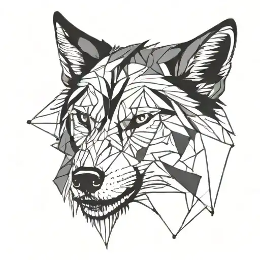 A simple wolf head made up of just a few lines going tattoo design idea