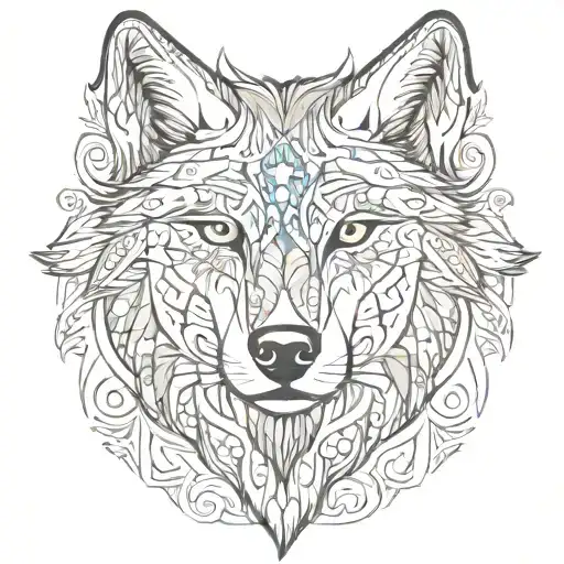 A wolf head surrounded by mandala-like patterns. This could create a harmonious connection between the strength of the w tattoo design idea