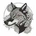 A wolf head surrounded by mandala-like patterns. This could create a harmonious connection between the strength of the w tattoo design idea