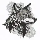 A wolf head surrounded by mandala-like patterns. This could create a harmonious connection between the strength of the w tattoo design idea