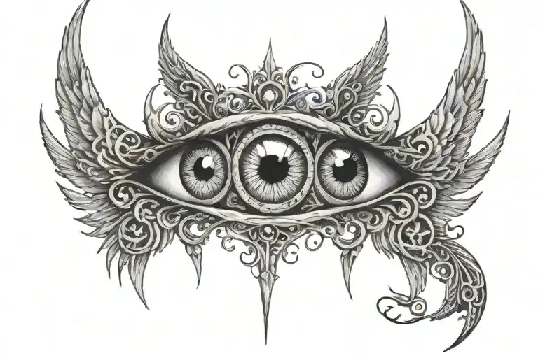 eye with the six wings go away from black breack looks like a gates tattoo design idea
