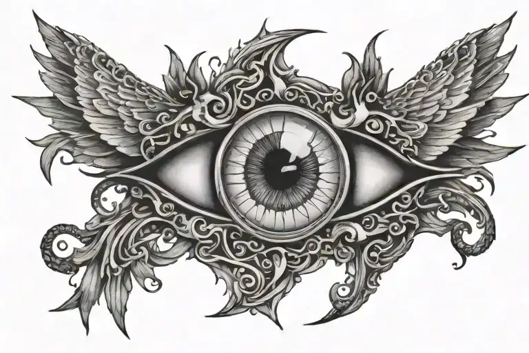 eye with the six wings go away from black breack looks like a gates tattoo design idea