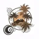 mountain and palm tree yin yang symbol tattoo design idea