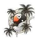 mountain and palm tree yin yang symbol tattoo design idea