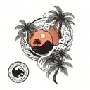 mountain and palm tree yin yang symbol tattoo design idea