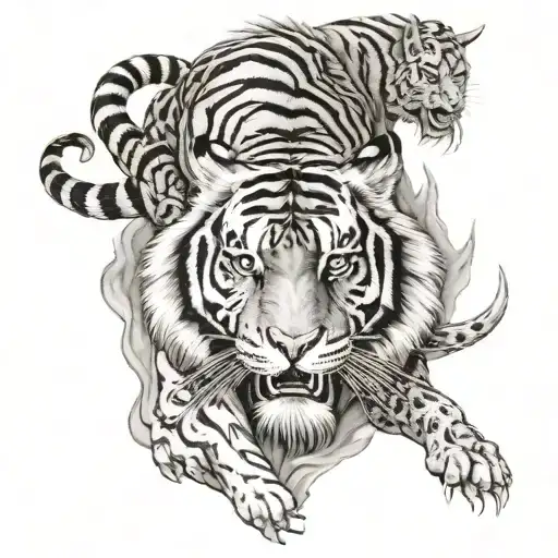tiger, dragon, goat tattoo design idea