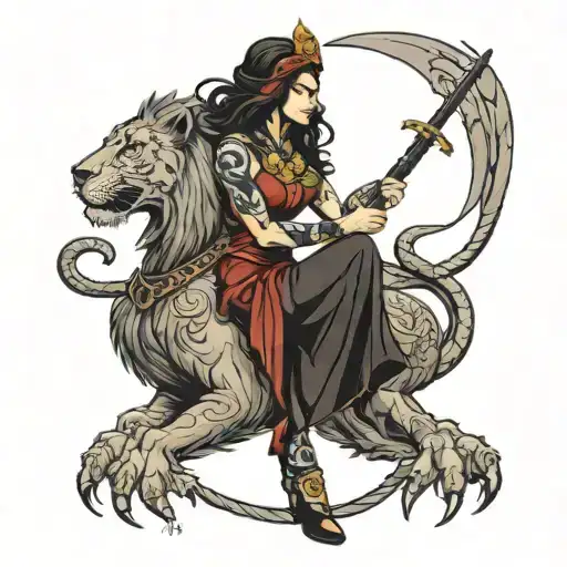 huntress with a lion and scorpion tattoo tattoo design idea