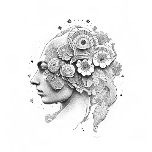 apollo head with flowers tattoo design idea