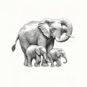 3 elephant family, mother and 2 young. it is aggressive and new era tattoo design idea