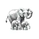 3 elephant family, mother and 2 young. it is aggressive and new era tattoo design idea