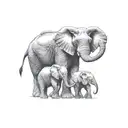 3 elephant family, mother and 2 young. it is aggressive and new era tattoo design idea