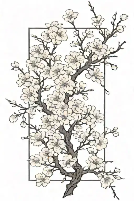 cherry blossoms over a solid black rectangle frame tattoo design idea