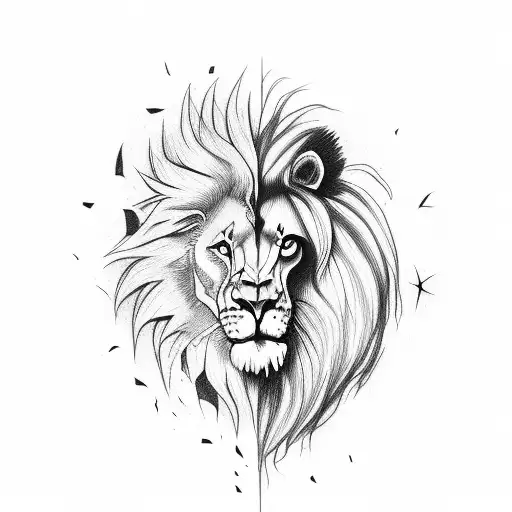 Lion half living half undead tattoo design idea