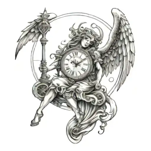Angel Demon Libra Clock time tattoo design idea