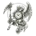 Angel Demon Libra Clock time tattoo design idea