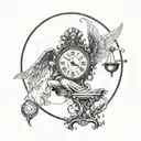 Angel Demon Libra Clock time tattoo design idea