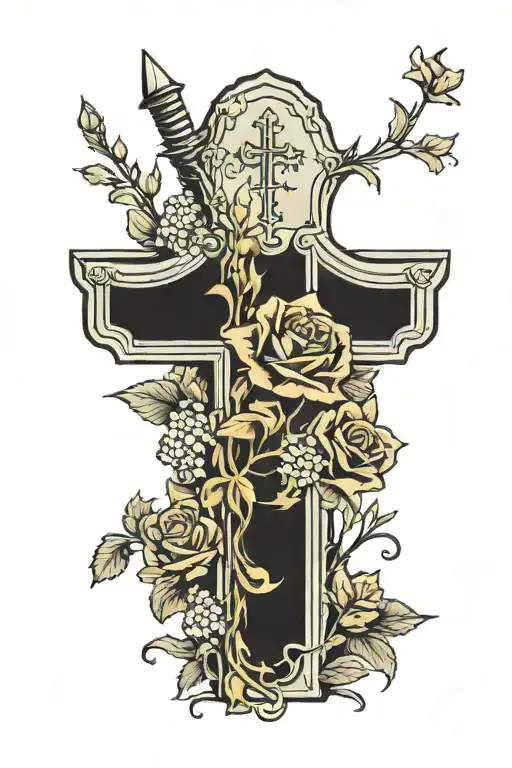 HEADSTONE WITH FLOWERS THAT SAYS "A TESTAMENT TO HOW SHE'S GROWN" ON HE HEADSTONE tattoo design idea