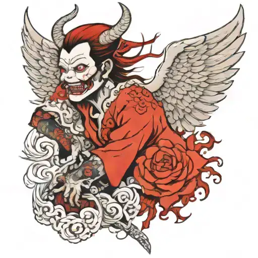 half demon half angel tattoo design idea