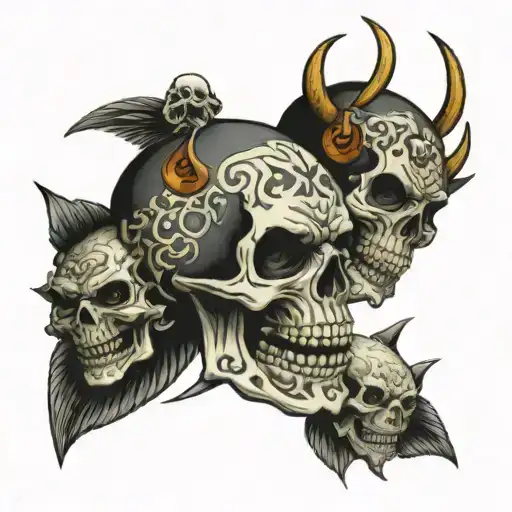 skull happy and angry face tattoo design idea