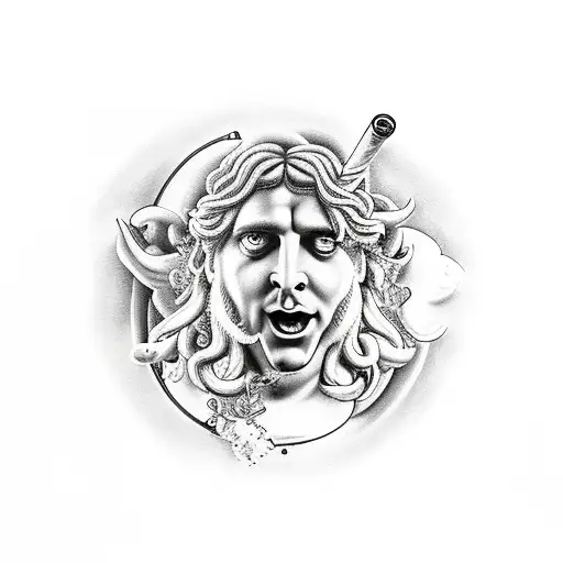 Dionysus partying with wine and young women tattoo design idea