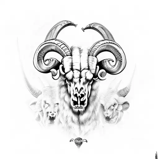ram skulls headbutting with horns creating love heart shape tattoo design idea