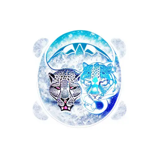 A process assistant symbol with a panther and snow leopard in a yin-yang design tattoo design idea