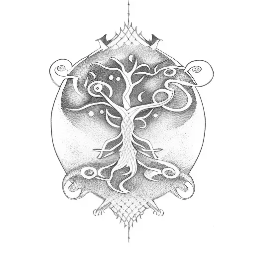 tree of life and a dragon wrapped around  tattoo design idea
