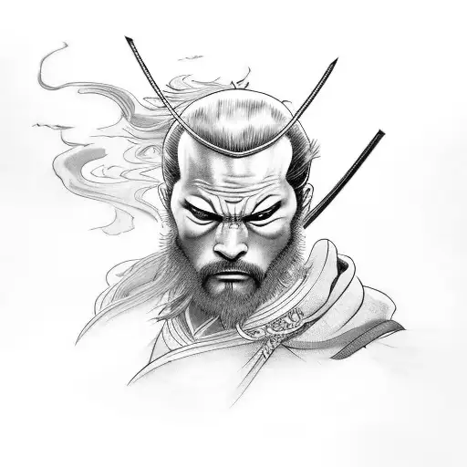 ronin whit flaming katana tattoo design idea