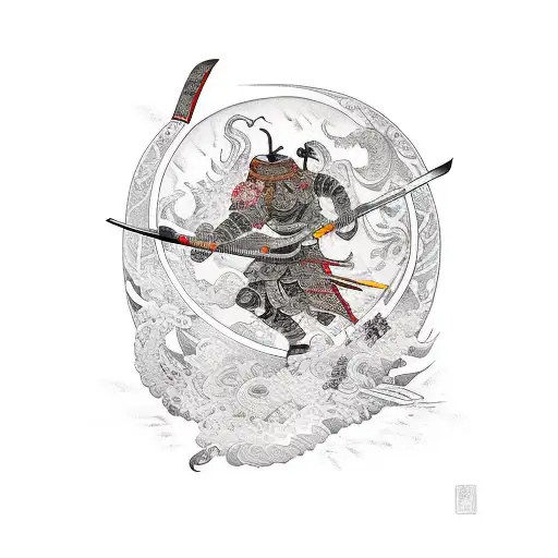 ronin whit flaming katana tattoo design idea