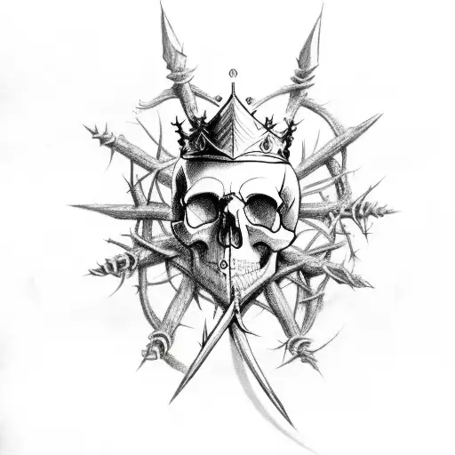 skull with 2 arrows and a crown of thorns  tattoo design idea
