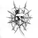 skull with 2 arrows and a crown of thorns  tattoo design idea