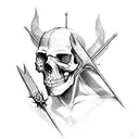 skull with 2 arrows and a crown of thorns  tattoo design idea