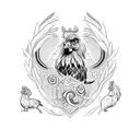 5 animals each in 5 individual diamond emblems. All in black and white. A Rooster, Irish Hare, Eagle, Italian Wolf, and  tattoo design idea