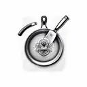 Kitchen knife and frying pan crossed tattoo design idea