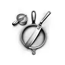 Kitchen knife and frying pan crossed tattoo design idea