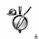 Kitchen knife and frying pan crossed tattoo design idea