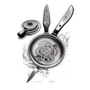 Kitchen knife and frying pan crossed tattoo design idea