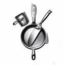Kitchen knife and frying pan crossed tattoo design idea