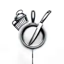 Kitchen knife and frying pan crossed tattoo design idea