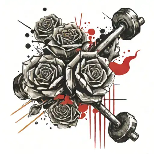 Barbell and rose tattoo design idea