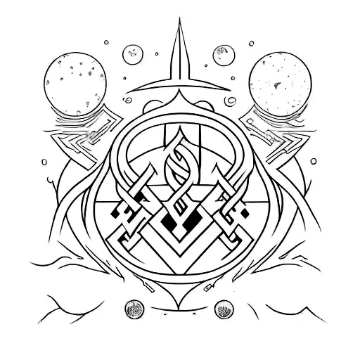 Norse design with well of echoes symbol tattoo design idea