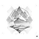 a mountain the ocean a sand dune all in separate triangles  tattoo design idea