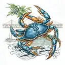 Francis Scott Key bridge adding Maryland blue crab, rockfish, and music notes in the water below the bridge. tattoo design idea